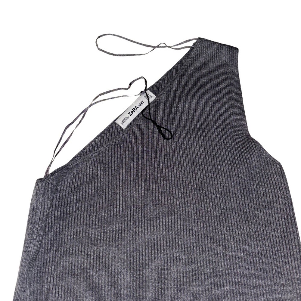 Zara KNIT One Shoulder Gray Dress / Tank Size L Never Worn New Without Tags